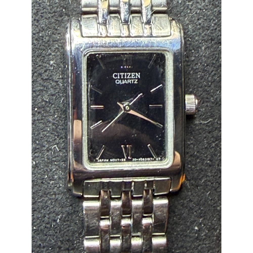 Vintage Citizen 5930-S038568 Womens Watch 18mm Black Dial Quartz Stainless